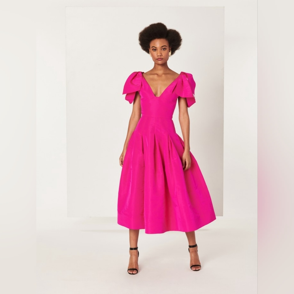 $2,900 NEW OSCAR DE LA RENTA STUNNING SILK PINK RUNWAY MIDI DRESS GOWN US XL 12